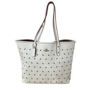 Coach City Tote Perforated Butterfly Crossgrain Leather Chalk Coach EUC